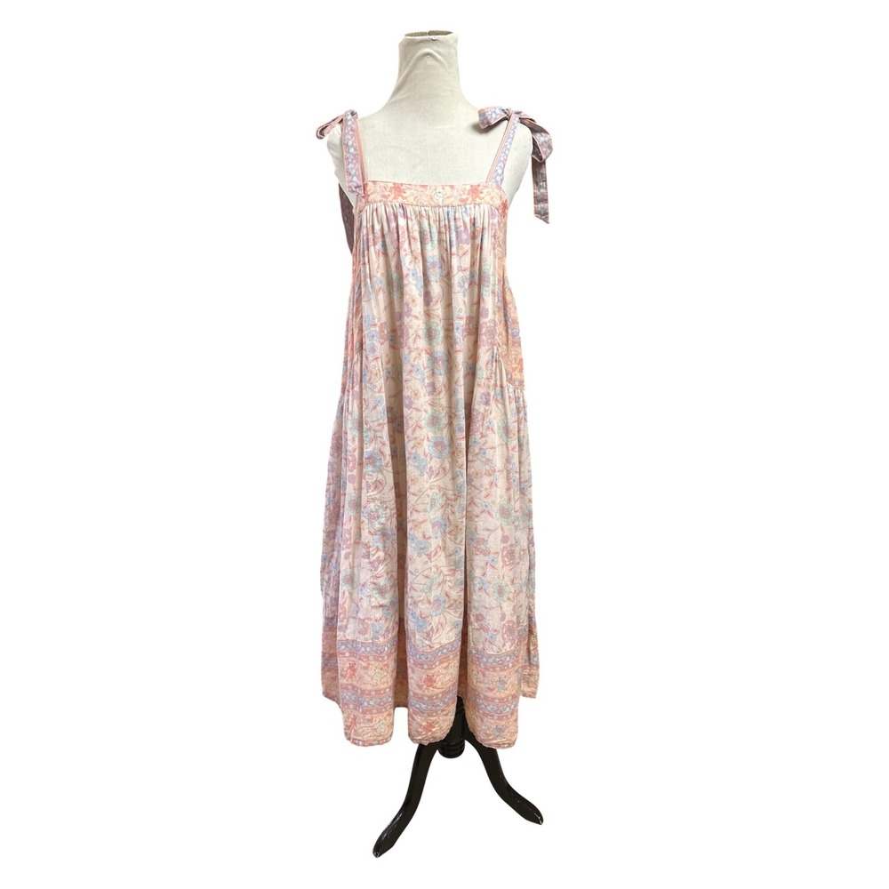 Lucky Brand Grateful Dead Floral Dancing Bears Whimsical Boho Midi Dress Pink M - Picture 2 of 12